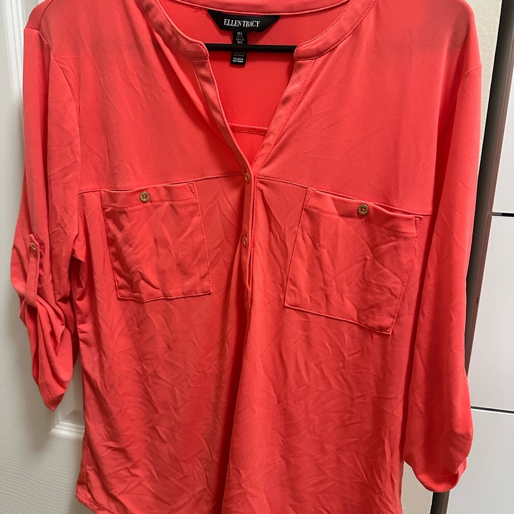 Ellen Tracy Vibrant Coral Blouse
